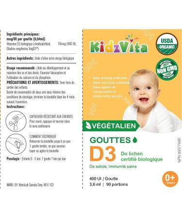 KidzVita - Vegan Vitamin D3 Drops 400IU - 3.6 ML 90 Servings 400 IU - Buy Online on SooperMarket.com