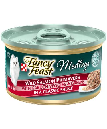 Purina Fancy Feast Medleys Adult Canned Wet Cat Food - (24) 3 oz. Cans Salmon Primavera in Sauce 3 Ounce (Pack of 24) In Savory Sauce