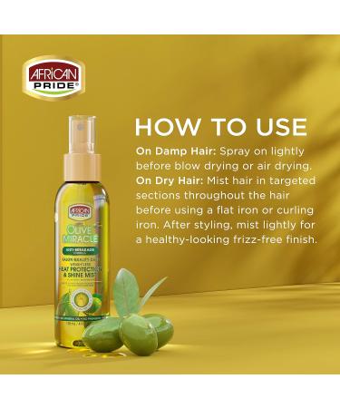 African Pride Olive Miracle Weightless Heat Protection & Hair Shine Mist Fights Humidity & Shields Against Heat Damage Enriched with Olive & Tea Tree Oils 4 oz Single - Buy Online on SooperMarket.com