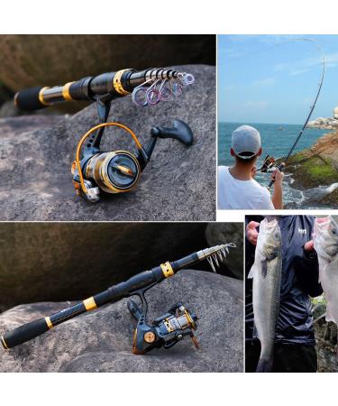 Soougayilang 2.4m Telescopic Fishing Rod & Spinning Roller Combo Carbon Fiber for Salt & Fresh Water Durable & Portable with Carrying Bag - Buy Online on SooperMarket.com