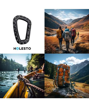 Holesto Plastic Carabiner Set - Tactical Black D-Shape Hooks for Outdoor - Durable ABS - 5-Pack - Buy Online on SooperMarket.com