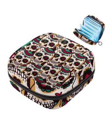 Vintage Skull Mexico Panty Liners Menstrual Pads Tampon and More Small Period Bag for Purse Travel Office Multi-colored5