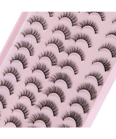 ALPHONSE False Lashes 3D Natural Short Wispy Fake Eyelashes Full Fluffy Wispies 15MM Faux Mink Eyelash Pack 20 Pairs 4 Styles Mixed Pink / 4 Styles Wispies