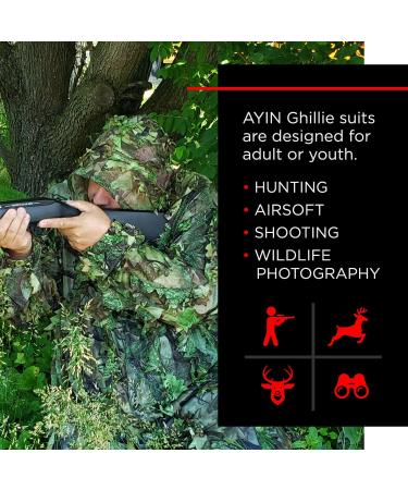 AYIN Ghillie Suit for Men - 3D Leaf Bush Camo for Turkey Hunting - Woodland Hooded Gillie Suit 2XL/3XL Green Leaf - Buy Online on SooperMarket.com