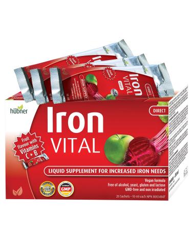 Iron VITAL Liquid Supplement For Increased Iron Needs. Vegan Formula 20 sachets 10 ml each Made in Germany