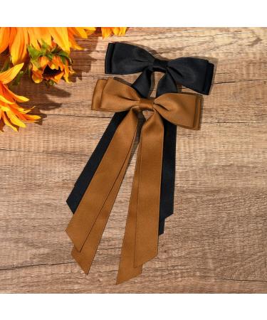 2PCS Silky Satin Hair Bows Hair Clip Black Hair Ribbon Ponytail Holder Accessories Slides Metal Clips Hair Bow for Women Girls Toddlers Teens Kids (Black+Coffee) - Buy Online on SooperMarket.com