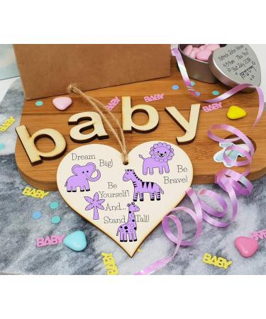Plum Penguin Handmade Wooden Hanging Heart Plaque - Be Brave, Dream Big, Be Yourself - Gender-Neutral Safari Animals Nursery Wall Decoration - New Baby Present for Parents - Buy Online on SooperMarket.com
