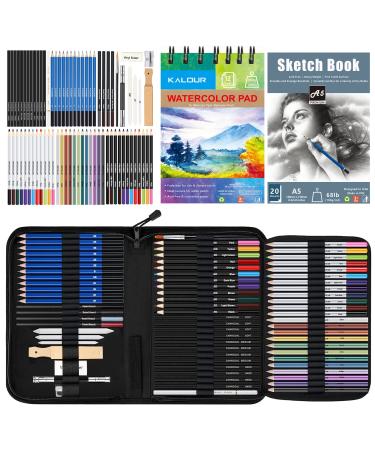KALOUR 76 Drawing Sketching Kit Set - Pro Art Supplies with Sketchbook & Watercolor Paper - Include Tutorial,Watercolor,Graphite,Colored,Metallic,Pastel,Charcoal Pencil - for Artists Beginners Adults