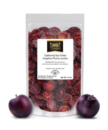 Traina Home Grown Jumbo California Sun Dried Angelino Plum Halves - Healthy No Sugar Added Chewy Tangy Deep Violet Color Non GMO Gluten Free Kosher Certified Vegan Packed in Resealable Pouch (2 lbs)