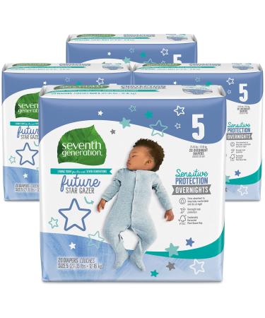 Seventh Generation Baby Free & Clear Overnight Diapers, Stage 5, 20 Count (Pack of 4)