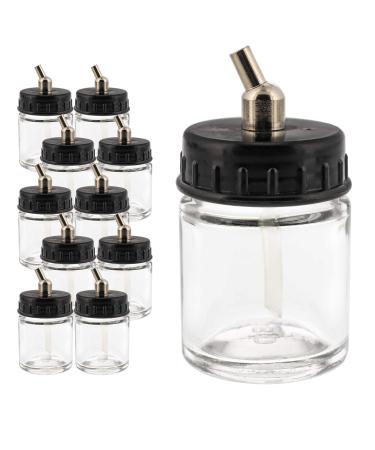 Master Airbrush (Pack of 10) TB-002 Empty 3/4 Ounce (22cc) Glass Jar Bottles with 30 Down Angle Adaptor Lid Assembly - Fits Dual-Action Siphon Feed Airbrushes Use with Master Badger Paasche Iwata