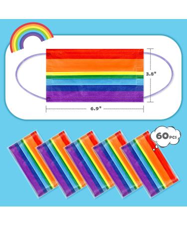 Tomorotec 60PCS Rainbow Disposable Face Masks with Purple Elastic Ear Loops - 3-Layer Soft Fit for Adults - Buy Online on SooperMarket.com