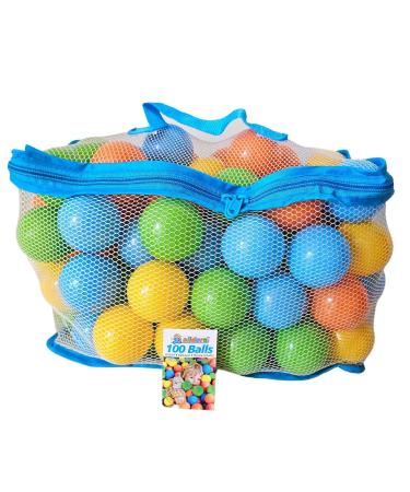 alldoro 60382 100 balls for ball pit made of plastic each 6 cm diameter colorful for toddlers including mesh carrying bag