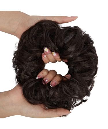 OMGREAT Hair Bun Extension Messy Curly Wavy Hair Scrunchies Hairpieces Synthetic Updo Bun Hair Pieces for Women Girls Black brown 1 PCS 26# Black brown