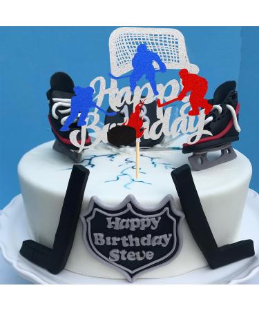 Arthsdite 1Pc Ice Hockey Cake Topper Happy Birthday Sign Sport Cake Decorations Puck Theme for Kids Girl Boy Man Women Birthday Party Supplies - Sliver Glitter Silver - Buy Online on SooperMarket.com