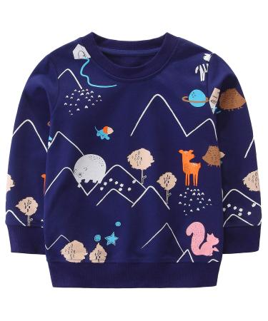 Boys Sweatshirt for Kids Dinosaur Jumper Cotton Casual Top Long Sleeve Pullover T-Shirt Toddler Girls Shirts Baby Clothes 1-8 Years 1-2 Years Deep Blue