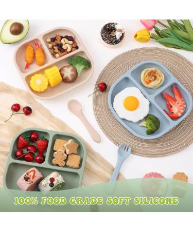 FireTink 3-Piece Silicone Baby Plate Set - BPA-Free Suction Cup Slip-Resistant Children's Dishware with Fork & Spoon - Buy Online on SooperMarket.com