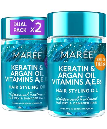 MAREE Hair Serum for Frizzy and Damaged Hair 2 pack - Keratin Styling & Moisturizing Oil Capsules with Avocado, Jojoba & Argan Oil - Leave-in Anti Frizz Hair Serum Vitamins A, E & B5 6.4 Fl Oz (Pack of 1)