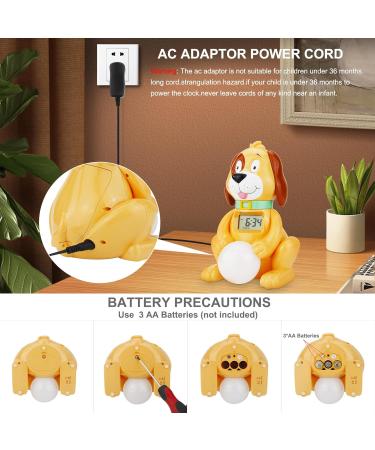 Buy Bigmonat Cute Dog Children's Alarm Clock - Time-Controlled Digital Clock for Kids - Yellow - Battery & AC Powered - Buy Online on SooperMarket.com
