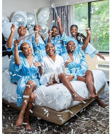 Women's Satin Silk Bathrobe - Oblique V-Neck Kimono Robe in Sky Blue | BESDEL - Buy Online on SooperMarket.com