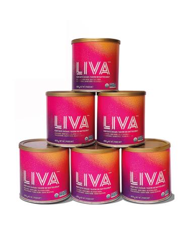 LIVA Certified Organic Raw Date Sugar | 100% Pure and Naturally Milled | ECOCERT Canada | Non-GMO Project Verified | Kosher | Single Ingredient | Ethically Sourced | Gluten Free | Plant-Based | 400g x 6 Canisters