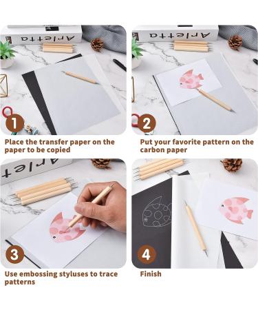50 Sheets Carbon Paper Graphite Paper White Carbon Transfer (8.5 x 11.5 inch) Tracing Papers with 5 PCS Embossing Styluses Dotting Tools for Wood Paper Canvas Craft White-50 - Buy Online on SooperMarket.com