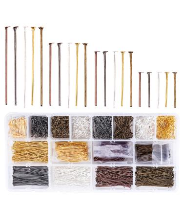PH PandaHall 2000pcs Jewelry Head Pins  0.78/1.18/1.37/1.81 Inch Iron Flat Head Pins Headpins Jewelry Making Beading Pins Metal End Headpins for Charm Beads DIY Earrings and Bracelets Making 5 Colors