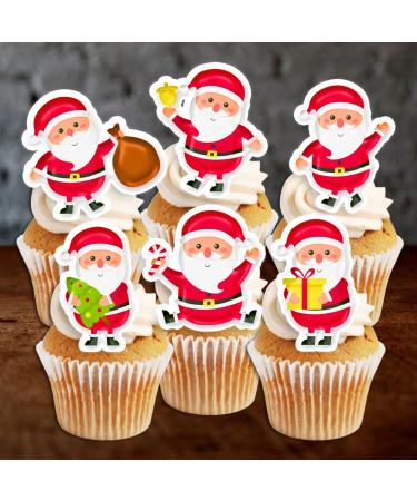 PRECUT Christmas Santa Cupcake Toppers Edible Santa Cake Decorations Christmas Decorations Santa Cake Topper (12)