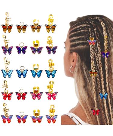 20 pieces braids jewellery butterfly braids metal cuffs lock clips hair accessories dreadlocks hair spirals clips hair beads dreadlock alloy hair braiding hair rings DIY women and men
