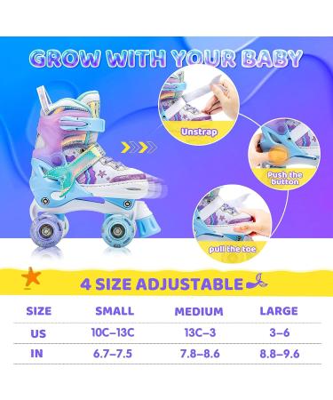 NEMONE Mermaid/Bunny Strawberry Light up Roller Skates | Adjustable 4 Sizes | Purple/Blue Skates for Girls | Indoor/Outdoor Kids Skates - A-Mermaid Medium - Big Kid - Buy Online on SooperMarket.com