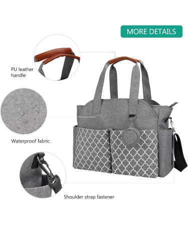 SONARIN Multi-Function Waterproof Baby Changing Tote Bag - Grey | Large Capacity Diaper Bag with Pacifier Holder and Travel Satchel Messenger Bag - Buy Online on SooperMarket.com