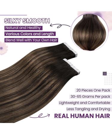 Buy Laavoo 55cm Brown Ombre Tape-In Real Hair Extensions - 20pcs Remy Balayage #2/8/2 | Invisible 50g - Buy Online on SooperMarket.com