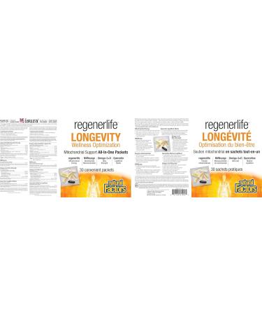 Natural Factors Regenerlife Longevity Wellness Optimization 30 convenient packets All-in-One Daily Packet includes: Mitochondrial Energy NMNSurge Omega-3+D Ultra Strength and Quercetin LiopMicel Matrix Formulated to Support All Aspects of Healthy Aging - Buy Online on SooperMarket.com