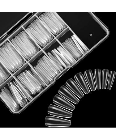 Ballerina Nails Long False Nails Coffin Fake Nails Full Cover Length 100 Pieces Artificial Fingernails Tip with Case for Nail Salons and DIY Nail Art 10 Sizes (Clear) Assorted Color