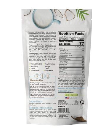 Essenzefruits Organic Coconut Milk Powder - Dairy Free, Sugar Free, USDA Organic - 8 Oz - Buy Online on SooperMarket.com