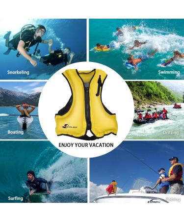 OMOUBOI Inflatable Snorkel Vest Adult Swimming Jacket - Yellow, 90-220 lbs | Dive, Surf, Swim Safely in Water Sports - Buy Online on SooperMarket.com