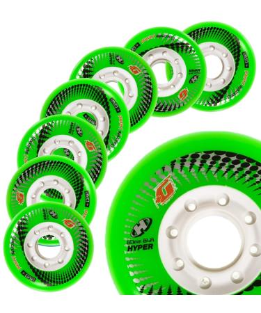 Hyper Wheels Concrete +G - 8 Wheels - 84A - N1 Inline Skate Wheels in The World - 80MM, 76MM, 72MM Sizes - for Fitness, Freeride, Slalom, Urban GREEN 76MM