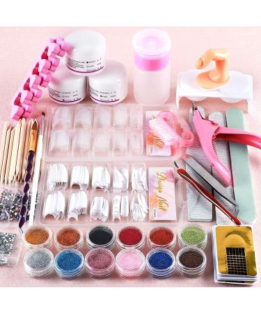 Acrylic Nail Kit with Everything 12 Colors Acrylic Powder Liquid Brush Glitter File Tips Gel Nail Art Tools Kit Acrylic Nail Kit with Everything Professional for Nail Beginners Supplies