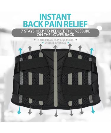 Back Brace for Lower Back Pain Relief | Adjustable Lumbar Support Belt for Men & Women | XXL for Herniated Disc Sciatica & Scoliosis - Black - Buy Online on SooperMarket.com