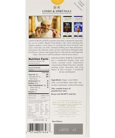 Lindt Chocolate Bar Excellence White Coconut  3.5 oz - Buy Online on SooperMarket.com