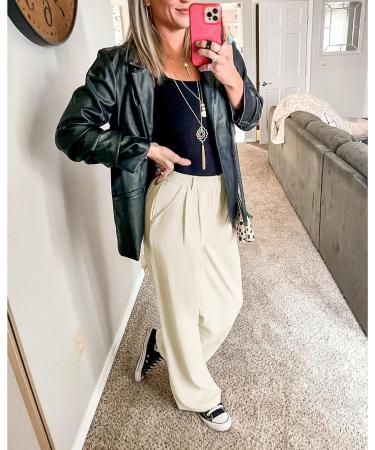 Vetinee High Waisted Wide Leg Dress Pants for Women - Vanilla Ice | Business Office Trousers with Pockets - Buy Online on SooperMarket.com