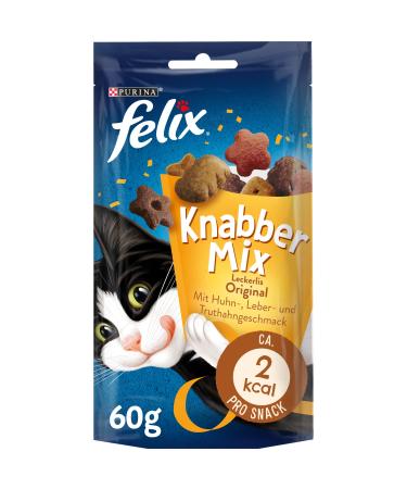 FELIX KnabberMix Original cat snack crunchy treats with 3 flavours pack of 8 (8 x 60g)