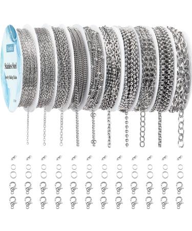 Ecoofor Necklace Chains for Jewelry Making, 78.7 Feet 10 Rolls 304 Stainless Steel Jewelry Chains for DIY Necklace Bracelet Jewelry Making with Stainless Steel Jump Rings/Lobster Clasps/Connectors