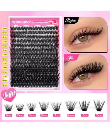 wiwoseo Russian Cluster Lashes Kit - Individual Eyelash Extensions with Glue (0.07D Volume, 9-16MM) - Buy Online on SooperMarket.com