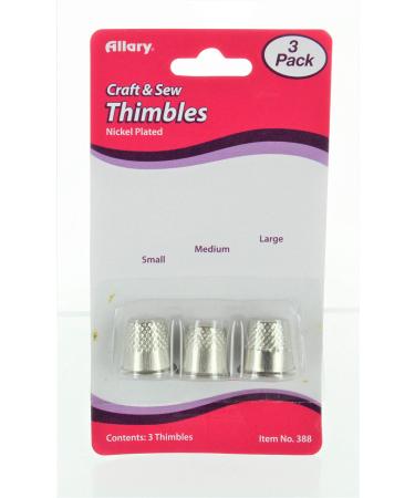 Allary Craft & Sew ASSORTED THIMBLES Pack Small Medium & Large Sizes (1 of Each Size) (NICKEL PLATED Metal Thimbles)