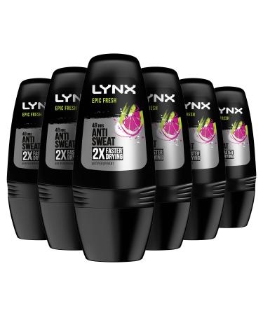 Lynx Epic Fresh Grapefruit & Tropical Pineapple Scent Deodorant Roll On For Men Dry & Fresh for 48 Hours An Iconic Fresh Fragrance Deodorant For Men 50 ML (Pack of 6) Epic Fresh 50 ml (Pack of 6)