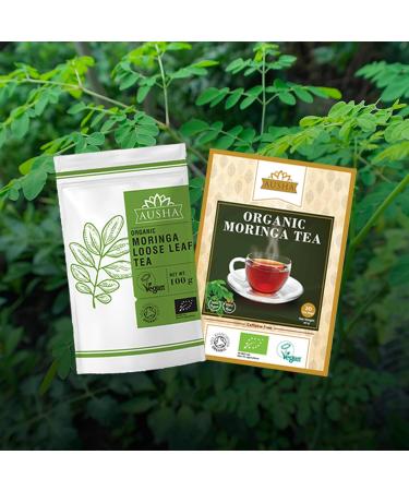 Ausha Organic Moringa Tea 100 grams | Loose Leaves Caffeine Free Detox Fibre Calcium | Certified Organic - Buy Online on SooperMarket.com