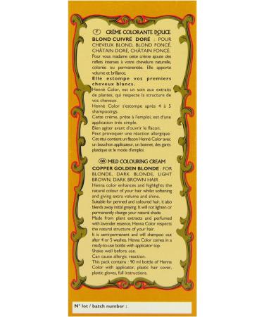 Henne Color Copper Gold Blonde Henna Hair Colour Cream 90ml | Natural & Organic Dye - Buy Online on SooperMarket.com