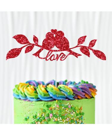 Personalize Pro Love Bird Glitter Cake Topper Cupcake Topper Perfect for Your Special Day Love Theme Wedding Engagement Anniversaries Valentine's Day Cake Picks Decorations - Red Love with Birds Kissing Red - Buy Online on SooperMarket.com