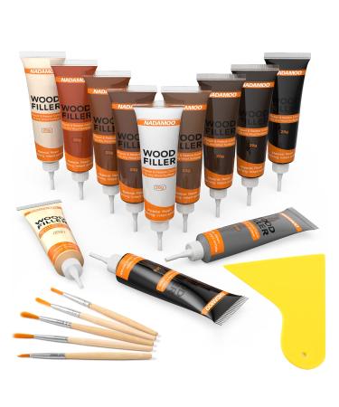 NADAMOO Wood Furniture Repair Kit Wood Filler Scratch Repair Furniture Touch Up Kit Cover Surface Scratch for Wooden Floor Table Door Cabinet Veneer, 12 Dark Color Kit Black White Gray Oak